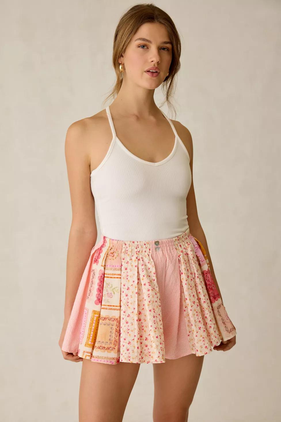 Jacquie The Label Esmeralda Patchwork Mixed Media Pleated Shorts by JACQUIE THE LABEL