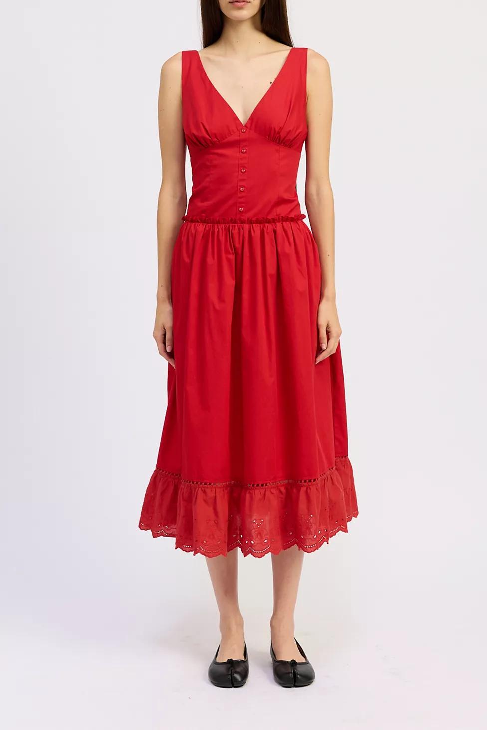 Jacquie The Label Ivaline Drop Waist Lace Trim Midi Dress by JACQUIE THE LABEL