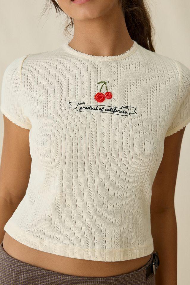 Jacquie The Label Yara Beaded Cherry Graphic Baby Tee by JACQUIE THE LABEL