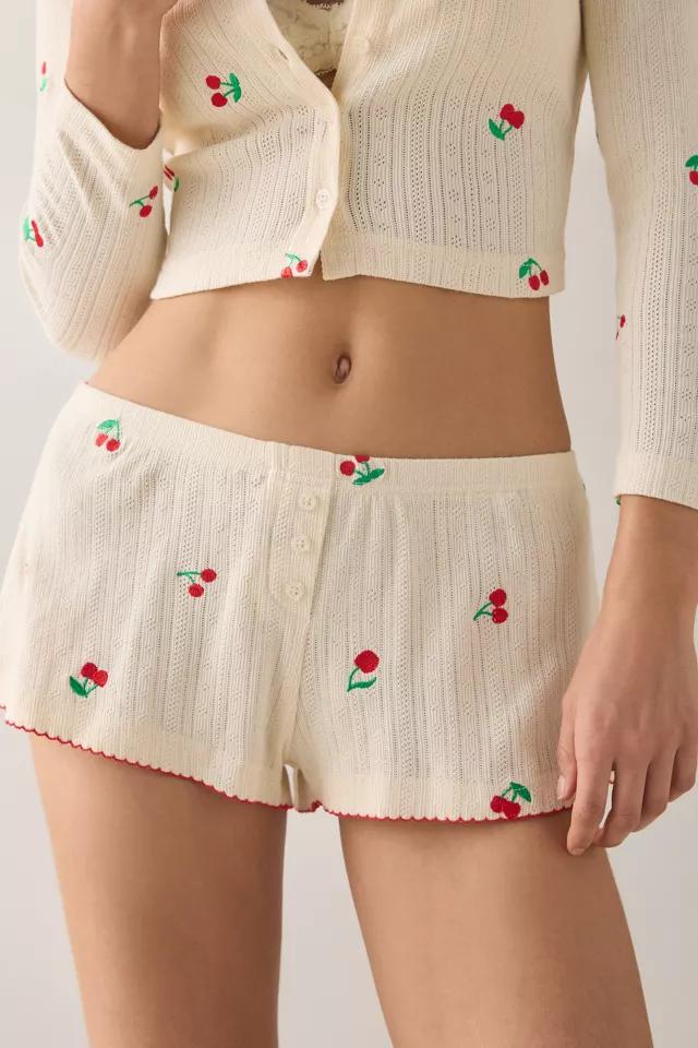 Jacquie The Label Yara Cherry Embroidered Pointelle Lounge Shorts by JACQUIE THE LABEL