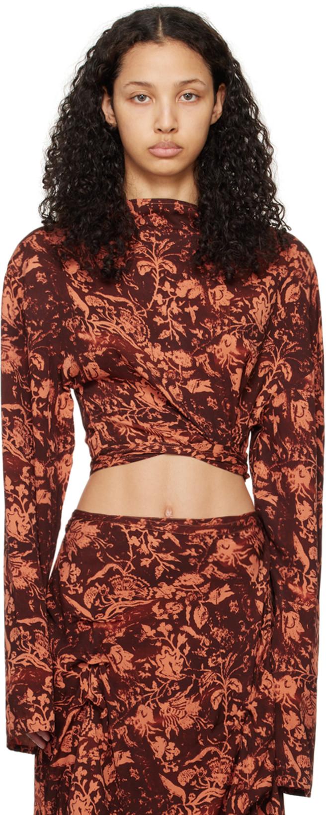 Brown & Orange Asymmetric T-Shirt by JADE CROPPER