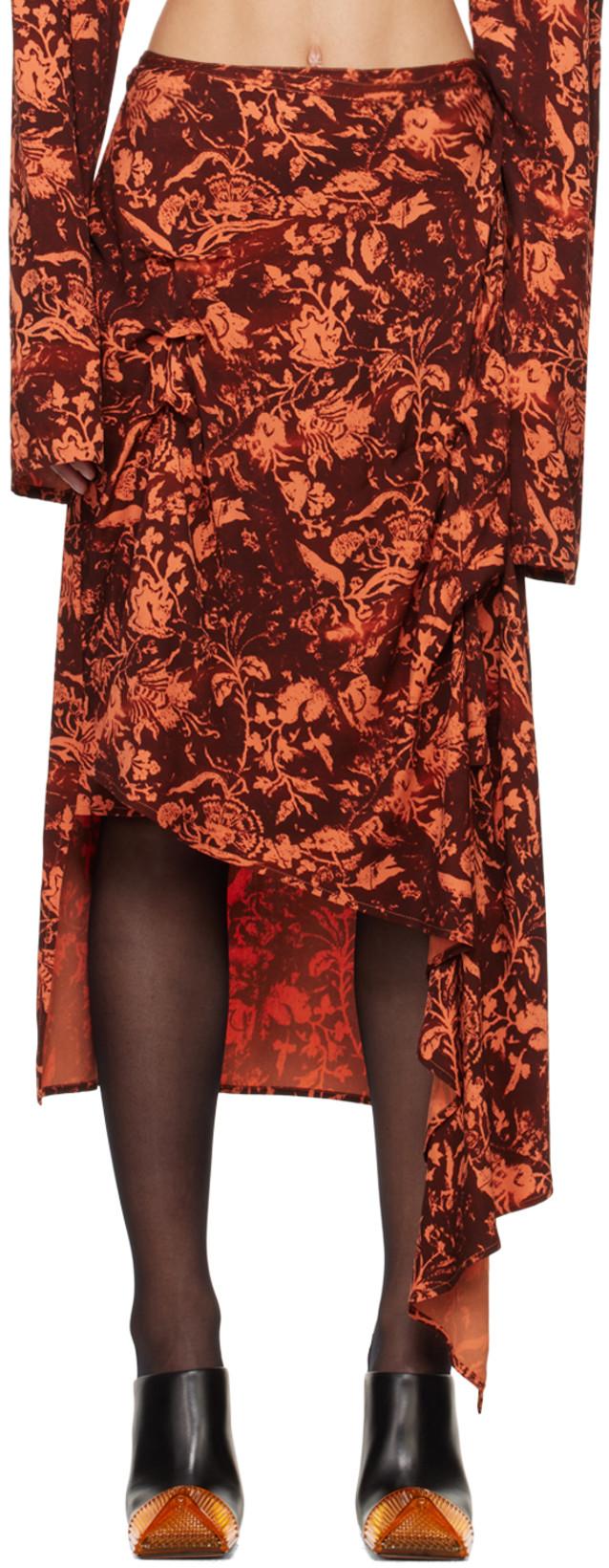 Burgundy & Orange Asymmetric Midi Skirt by JADE CROPPER