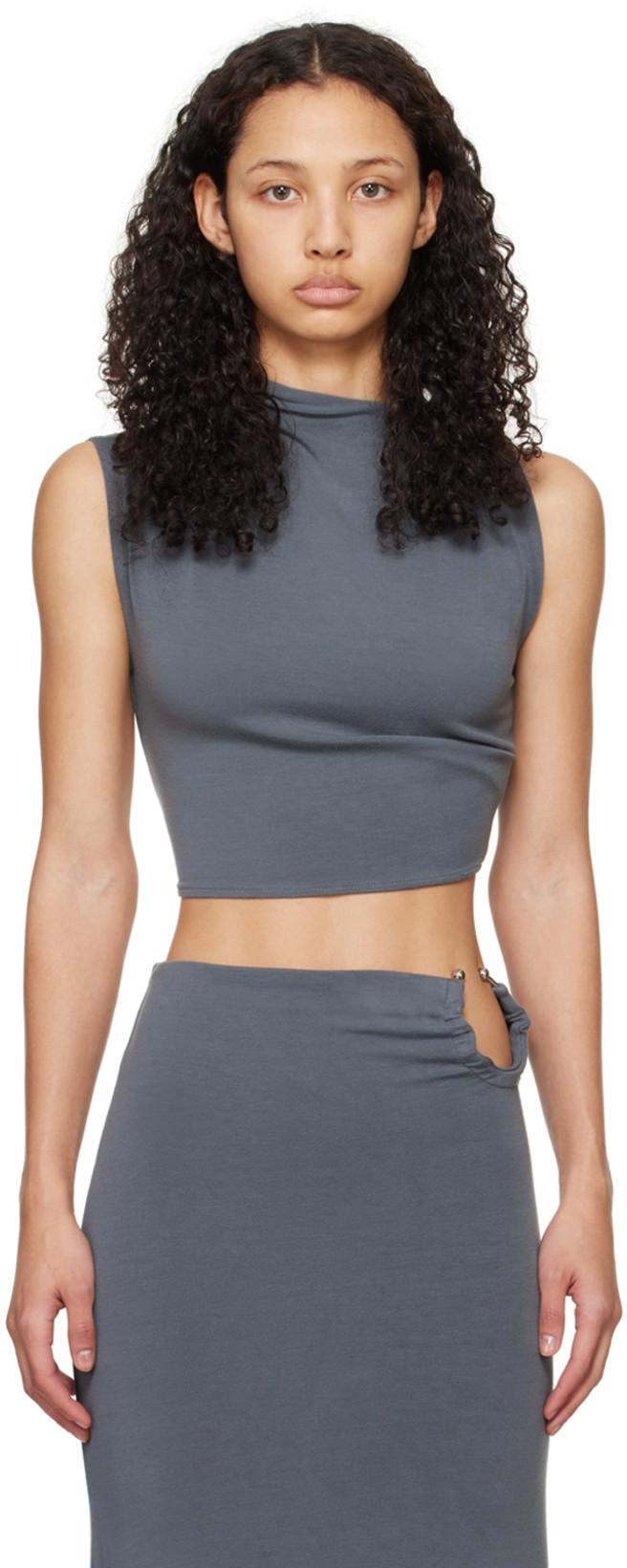 Gray Asymmetric T-Shirt by JADE CROPPER