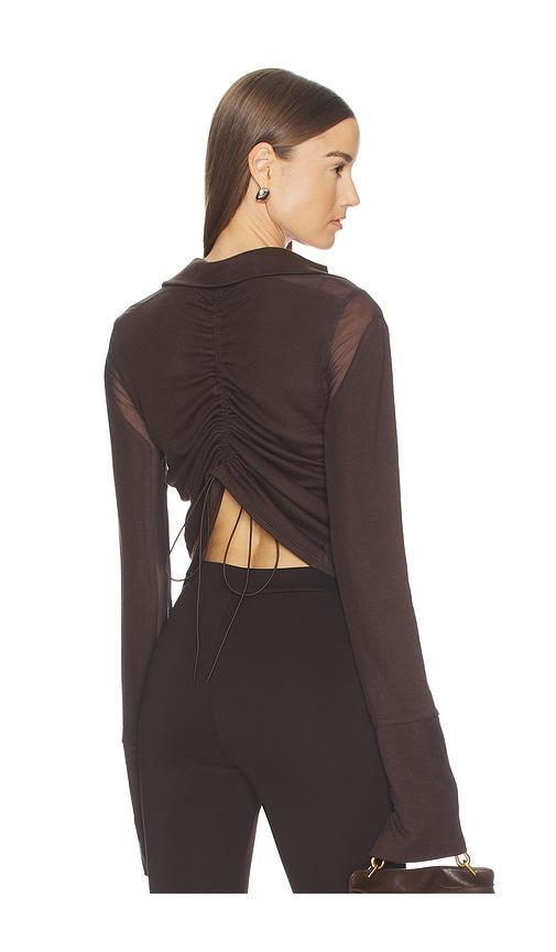 Jade Cropper Gathered Back Button Up Top in Brown by JADE CROPPER