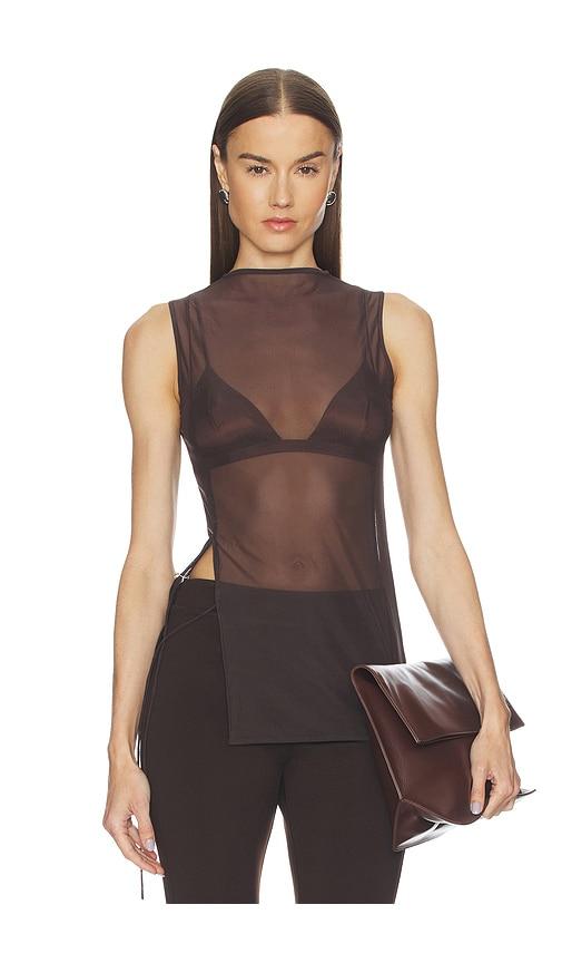 Jade Cropper Sheer Sleeveless Top in Brown by JADE CROPPER