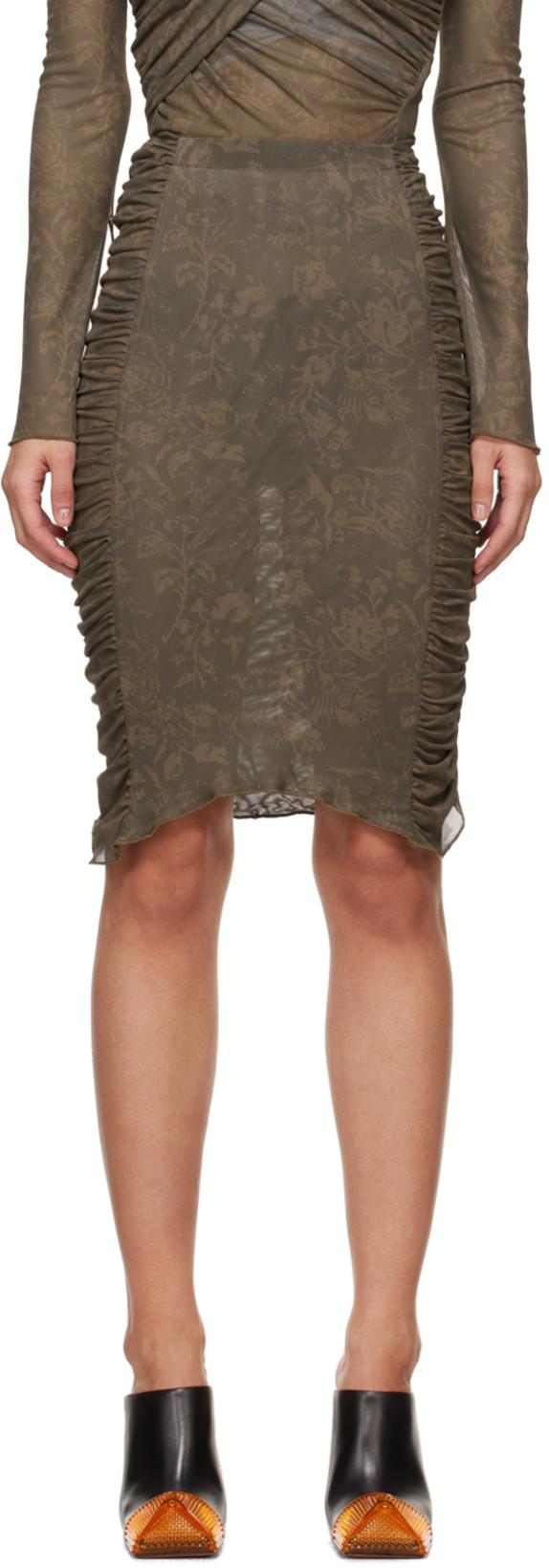Khaki Ruched Midi SKirt by JADE CROPPER