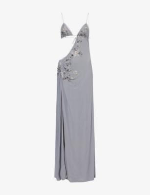Brisa Asymmetric Stretch-Mesh Maxi Dress by JADED LONDON