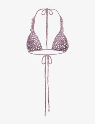 Crystal-Embellished Crochet Bikini Top by JADED LONDON