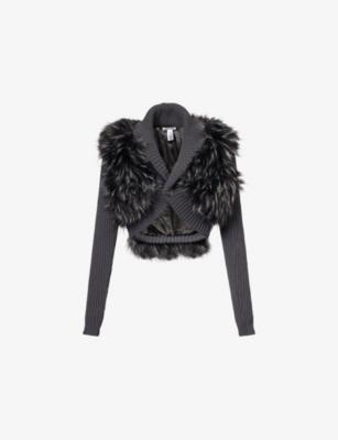 Faux-Fur Long-Sleeves Knitted Shrug by JADED LONDON