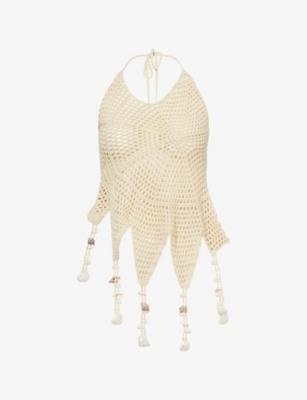 Halterneck Shell-Trim Crochet Top by JADED LONDON