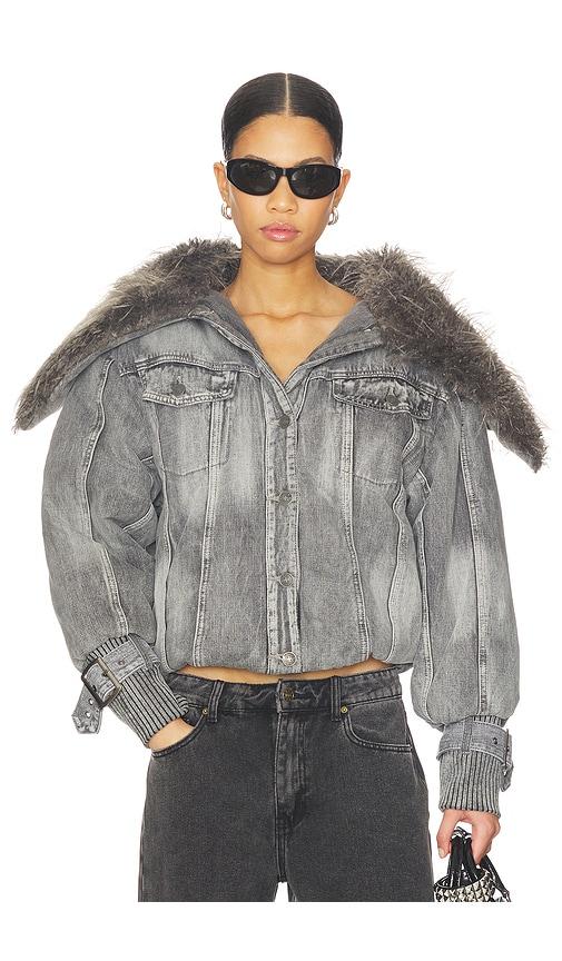 Jaded London Alloy Denim Bomber Jacket With Faux Fur Collar in Grey by JADED LONDON