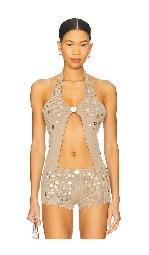 Jaded London Button Knit Halter Top in Brown in Beige by JADED LONDON