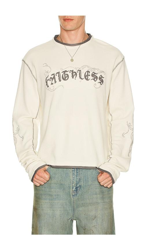 Jaded London Faithless Rib Cross Applique Long Sleeve Tee in Cream by JADED LONDON