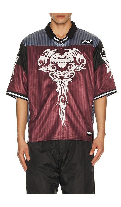 Jaded London Shadow Stripe Football Jersey in Burgundy by JADED LONDON
