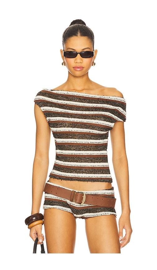 Jaded London Stripe Knit Asymmetric Top in Brown by JADED LONDON