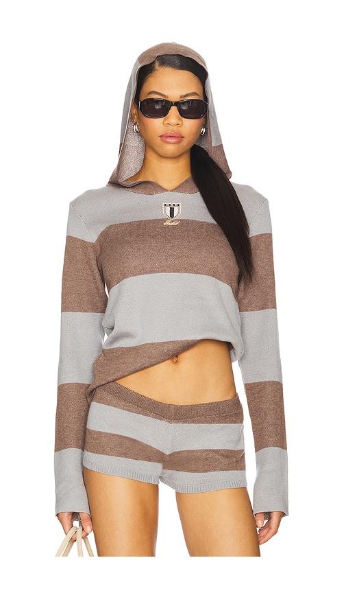 Jaded London Stripe Knitted Rugby Top With Hood in Grey by JADED LONDON
