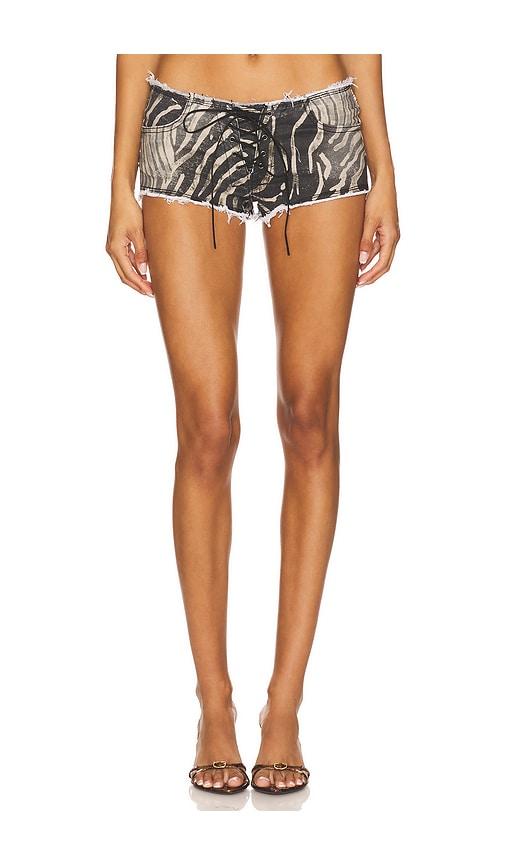 Jaded London Zebra Print Lace-up Short in Charcoal by JADED LONDON