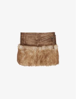 Raven faux-fur embellishment faux-leather mini skirt by JADED LONDON