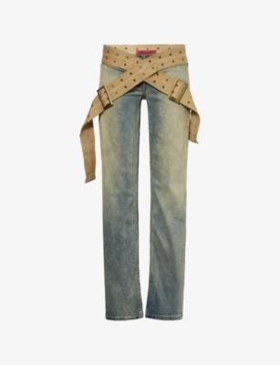 Strap-Up Stonewash Denim Jeans by JADED LONDON