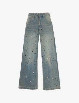 Studded Colossus Relaxed Wide-Leg Denim Jeans by JADED LONDON