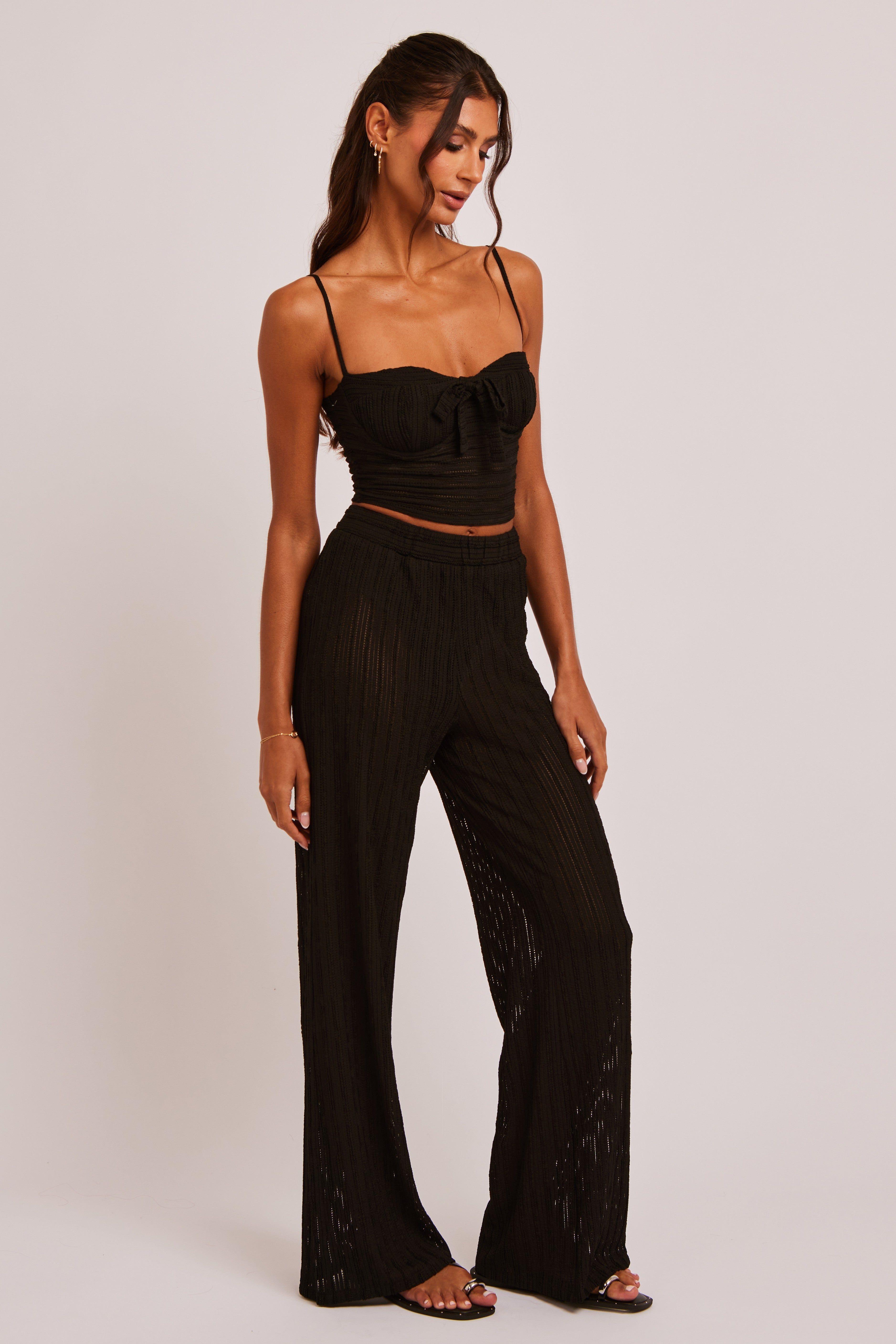 Jessie Black High-Waisted Wide Leg Crochet Pants by JADED ROSE