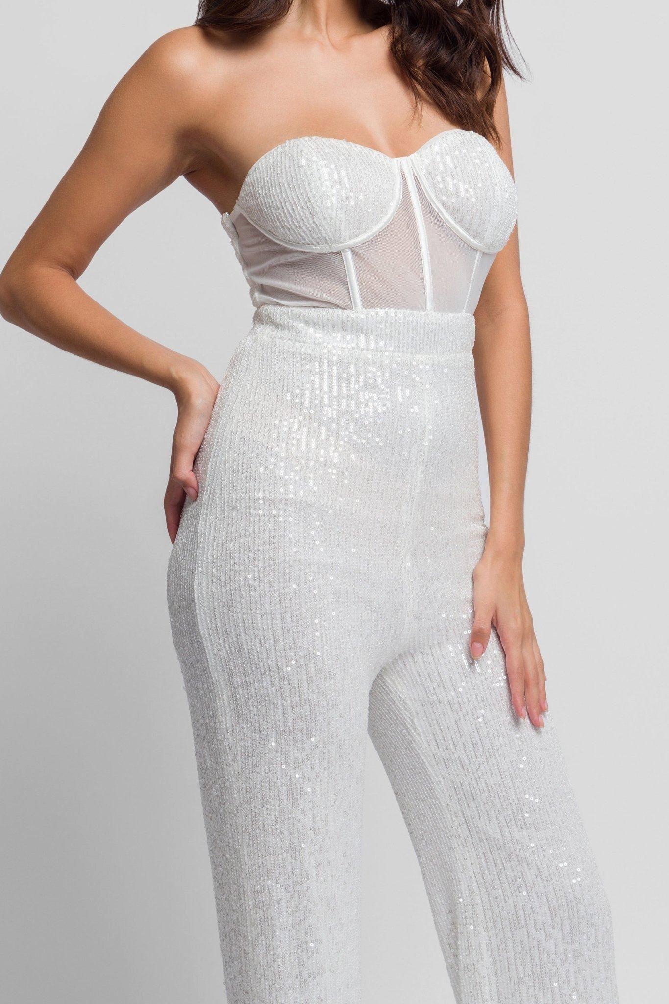 Veira Sequin Jumpsuit With boning and flared trousers by JADED ROSE