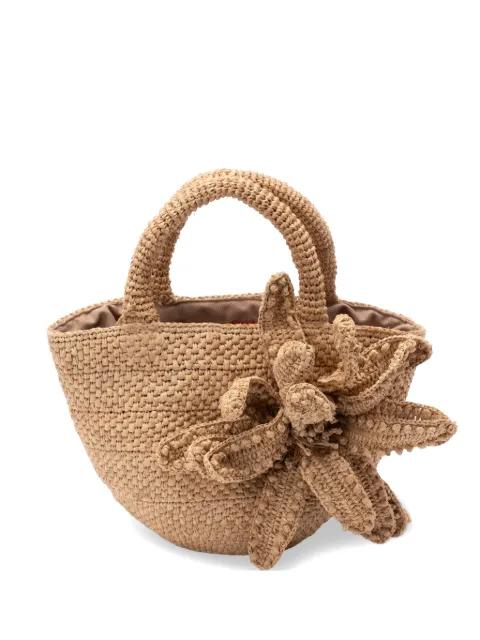 Folia floral-appliqué raffia tote bag by JAMIN PUECH