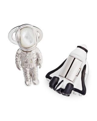 Astronaut & Rocket Sterling Silver & Mother Of Pearl Cufflinks by JAN LESLIE