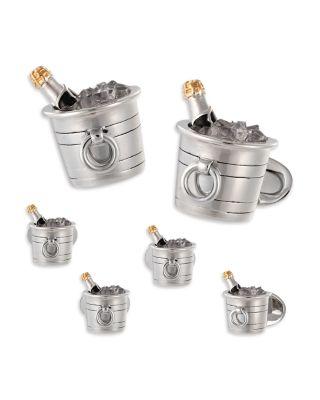 Champagne Bucket Sterling Silver Stud & Cufflink Set by JAN LESLIE