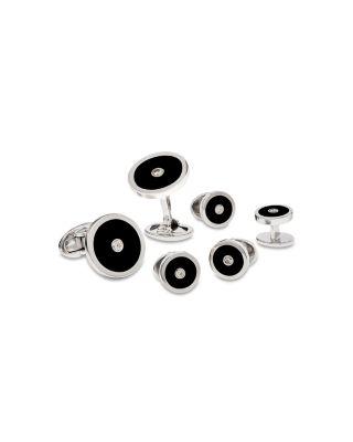 Diamond and Onyx Round Cufflinks and Studs Set by JAN LESLIE
