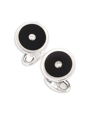 Diamond and Onyx Round Cufflinks by JAN LESLIE Diamond and Onyx Round Cufflinks by JAN LESLIE