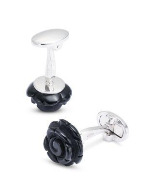 Hand Carved Rose Black Onyx & Sterling Silver Cufflinks by JAN LESLIE