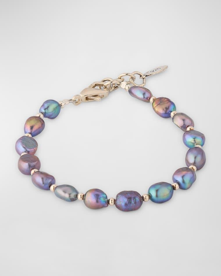 Men's Sterling Silver Oval Grey Pearl Bracelet by JAN LESLIE