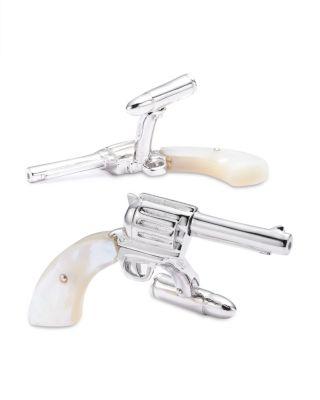 Pistol & Bullet Back Cufflinks by JAN LESLIE