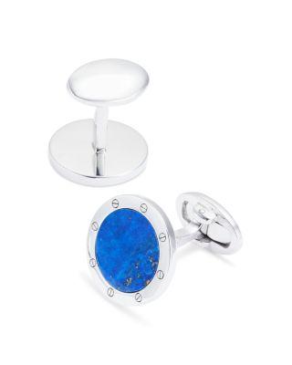 Round Rivet Etched Blue Lapis & Sterling Silver Cufflinks by JAN LESLIE