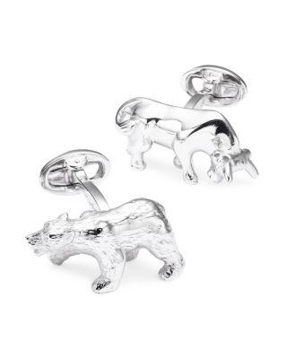 Sterling Silver Bull & Bear Cufflinks by JAN LESLIE