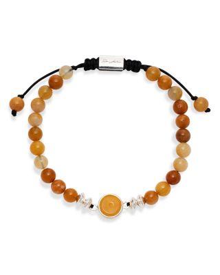 Yellow Jade & Sterling Silver Beaded Medallion Bracelet by JAN LESLIE