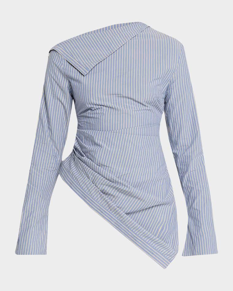 Asymmetric Pinstripe Button-Sleeve Blouse by JANE WADE