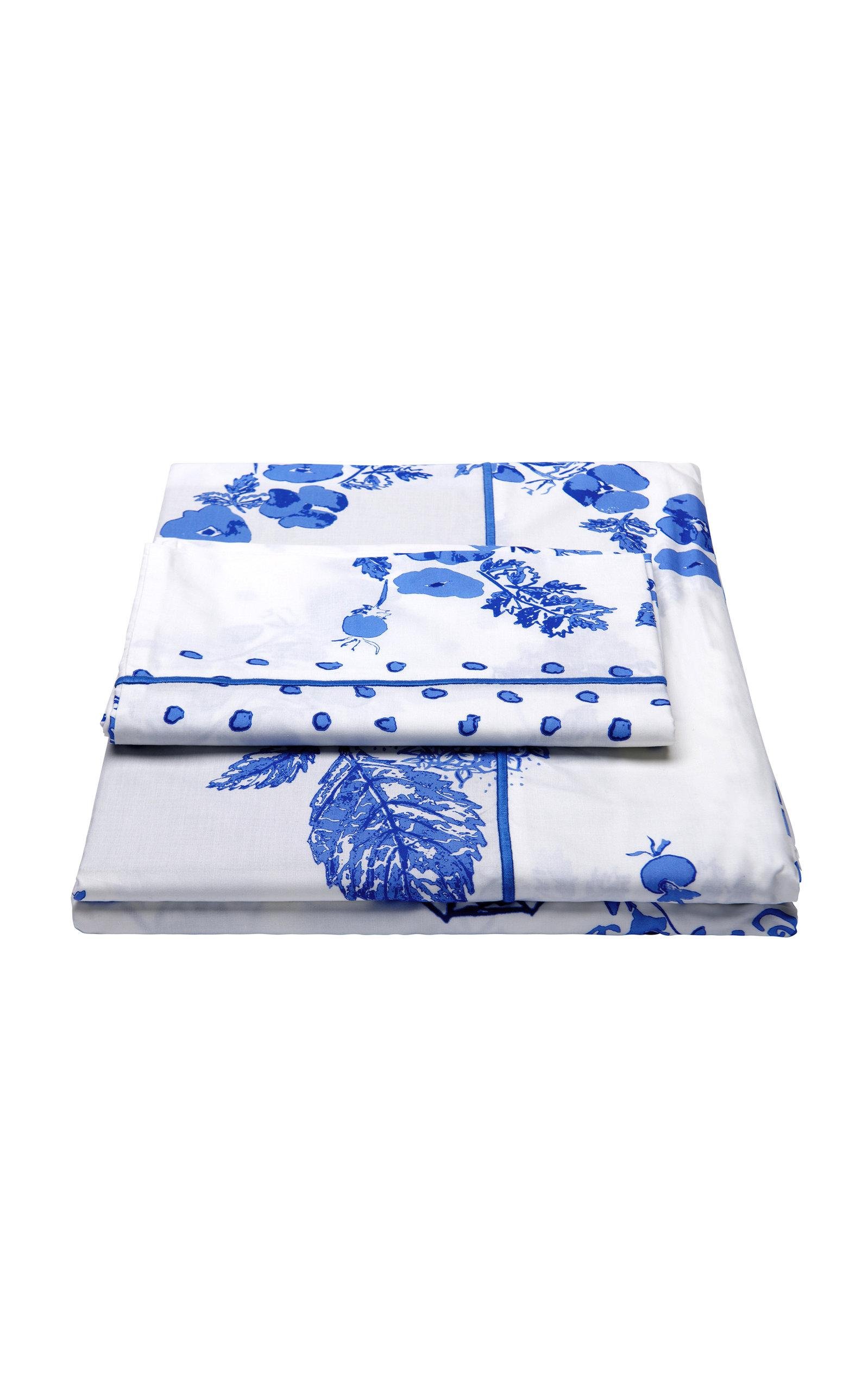 Janie Kruse Garnett - King Bridge Street-Printed Cotton Sheet Set - Blue - Moda Operandi by JANIE KRUSE GARNETT