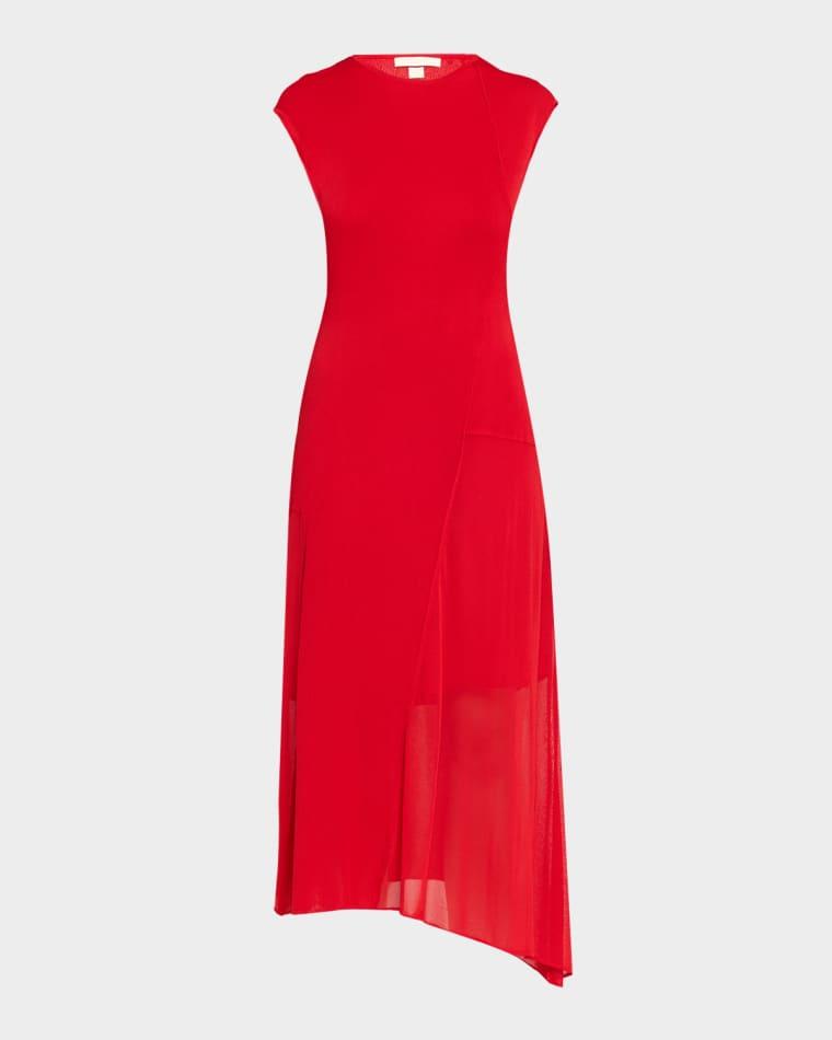 Asymmetric Mesh Knit Midi Dress by JASON WU
