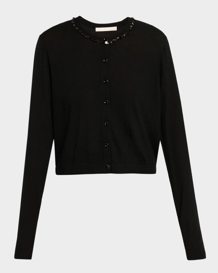 Beaded Satin-Back Wool Cardigan by JASON WU