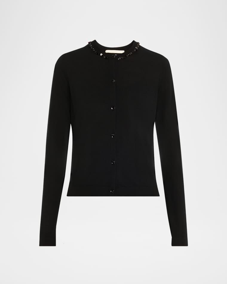 Beaded Satin & Merino Wool Cardigan by JASON WU