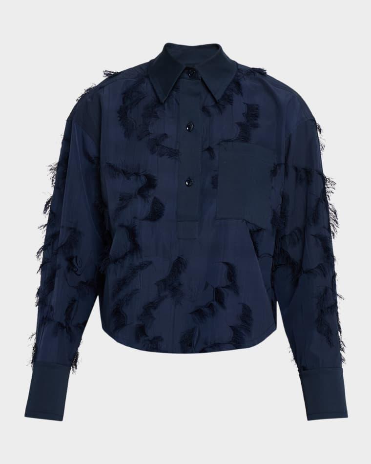 Long Sleeve Fringe Fil Coupe Collared Shirt by JASON WU