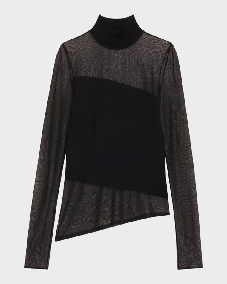 Mock-Neck Asymmetric Sheer Merino Wool Sweater by JASON WU
