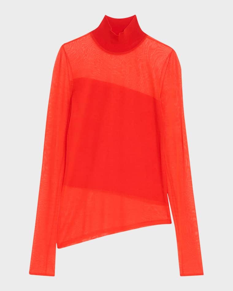Mock-Neck Asymmetric Sheer Merino Wool Sweater by JASON WU