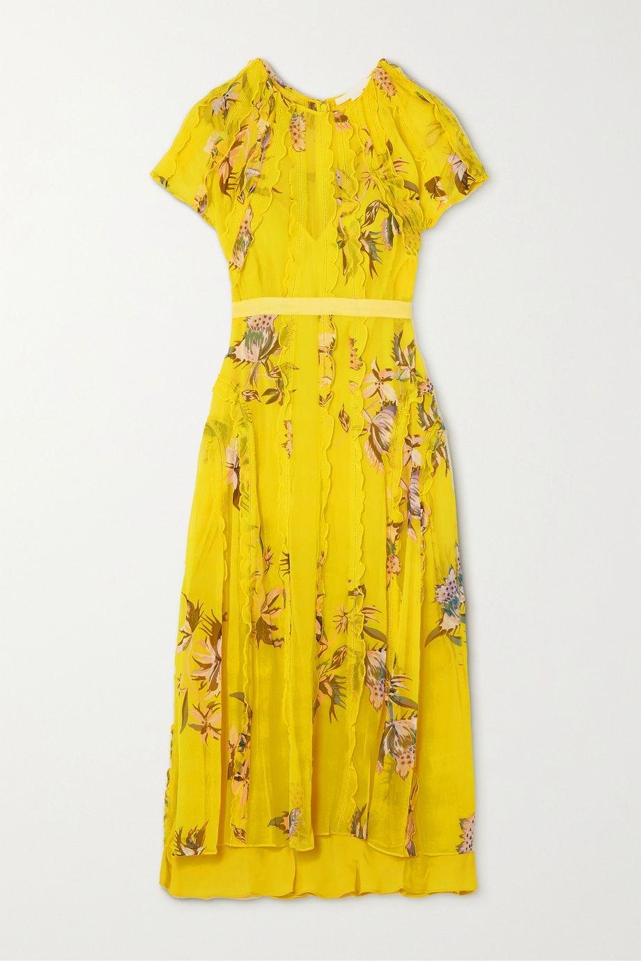 Ruffled floral-print silk-chiffon midi dress by JASON WU | jellibeans
