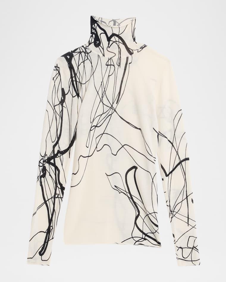 Scribble-Print Turtleneck Wool Sweater by JASON WU