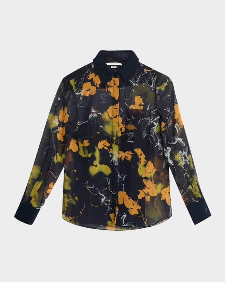 Shadow Floral Crepe De Chine Button-Down Shirt by JASON WU