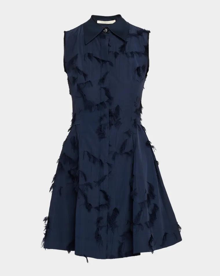 Sleeveless Fringed Cotton Fil Coupe Mini Shirtdress by JASON WU