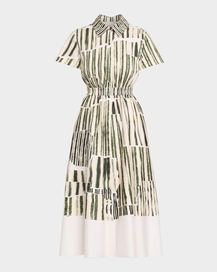 Stripe Collage-Print Short-Sleeve Midi Shirtdress by JASON WU